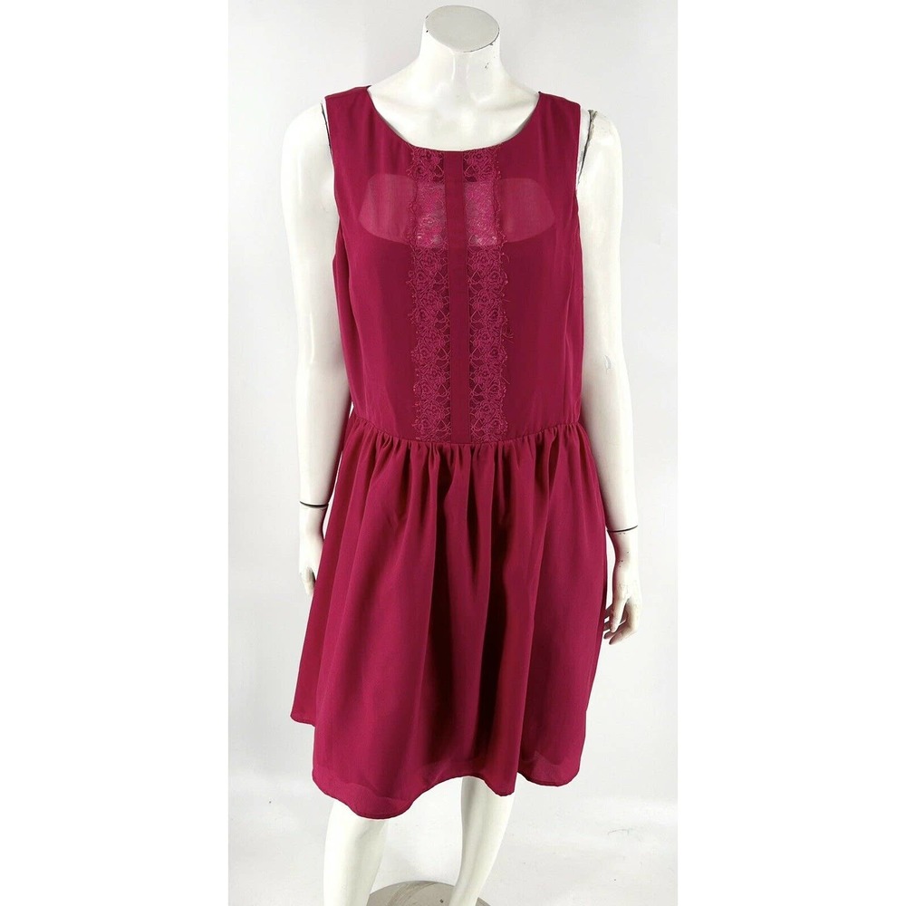 Jessica Simpson Dress 16 Fuchsia Pink Tulle Underlay Fit Flare Lace Pockets NEW